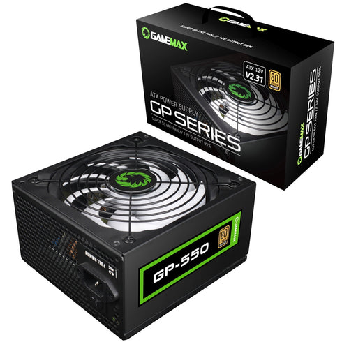 GAMEMAX GP550 550W Bronze PSU, 140mm Smart Silent Black Fan, 80 PLUS Bronze, Non Modular, Black Mesh Cabling, Extended 12V Rail for High Compatibility & Extreme High Current Output